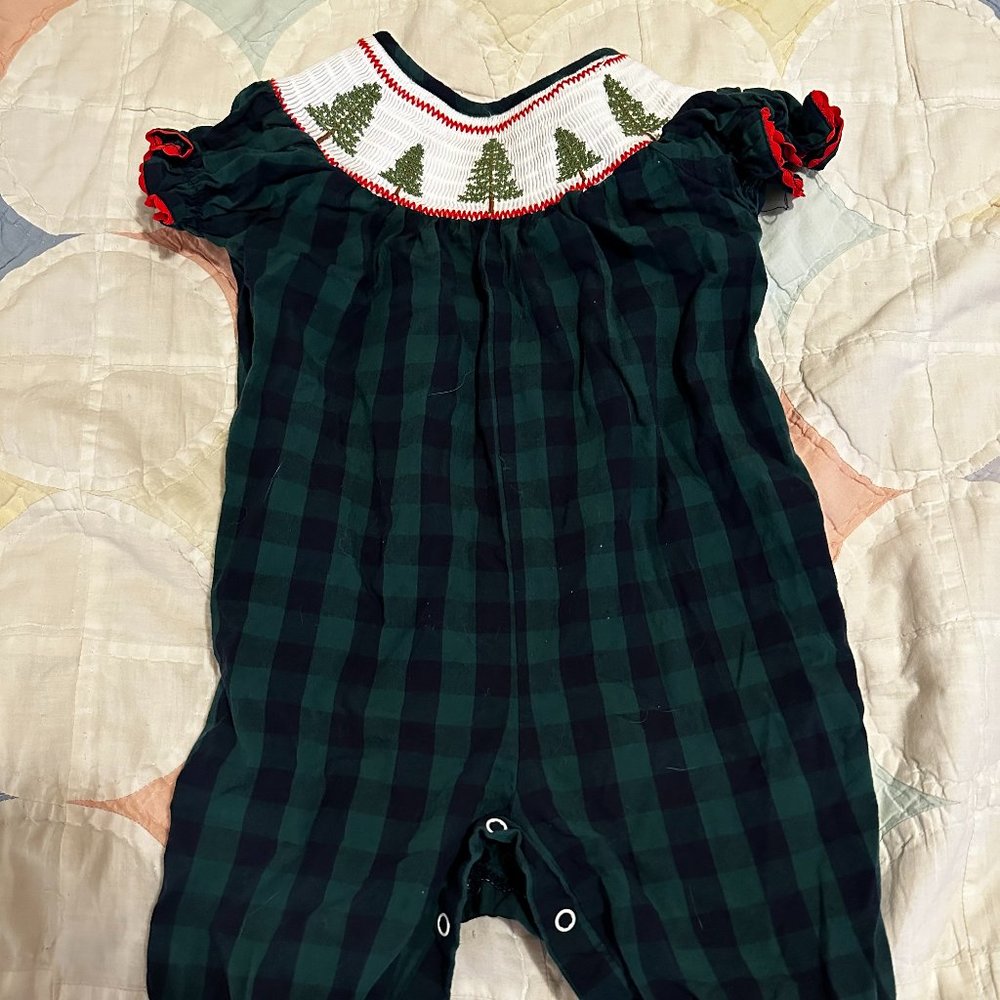 Smocked Christmas Tree Romper - 6-12 months